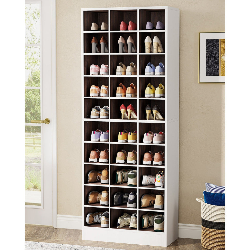 30 Pairs Tall Shoe Cabinet, 10 Tiers White Wooden Shoe Storage Rack for Closet, Entryway - 10-tier