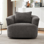 360¡ã Swivel Chair, 38.2 Boucle Accent Chair with Throw Pillow, Upholstered Barrel Sofa Chair with Curved Armrests