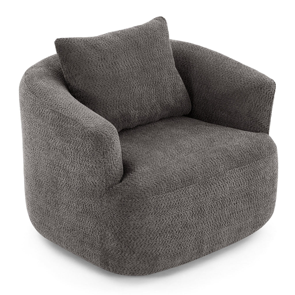 360¡ã Swivel Chair, 38.2 Boucle Accent Chair with Throw Pillow, Upholstered Barrel Sofa Chair with Curved Armrests