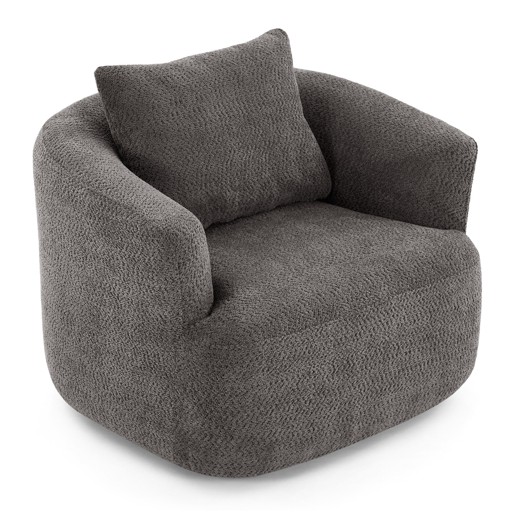 360¡ã Swivel Chair, 38.2 Boucle Accent Chair with Throw Pillow, Upholstered Barrel Sofa Chair with Curved Armrests