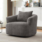 360¡ã Swivel Chair, 38.2 Boucle Accent Chair with Throw Pillow, Upholstered Barrel Sofa Chair with Curved Armrests
