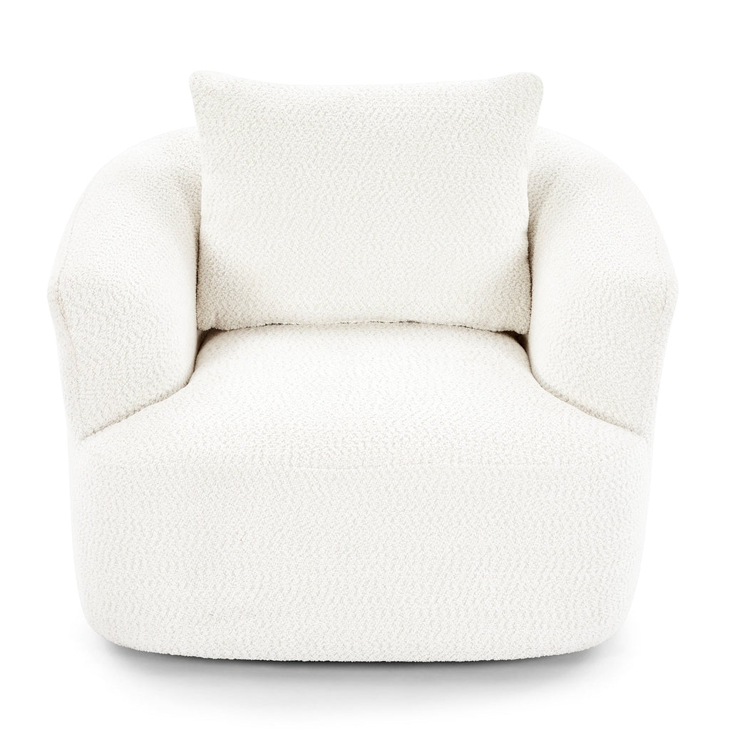 360¡ã Swivel Chair, 38.2 Boucle Accent Chair with Throw Pillow, Upholstered Barrel Sofa Chair with Curved Armrests