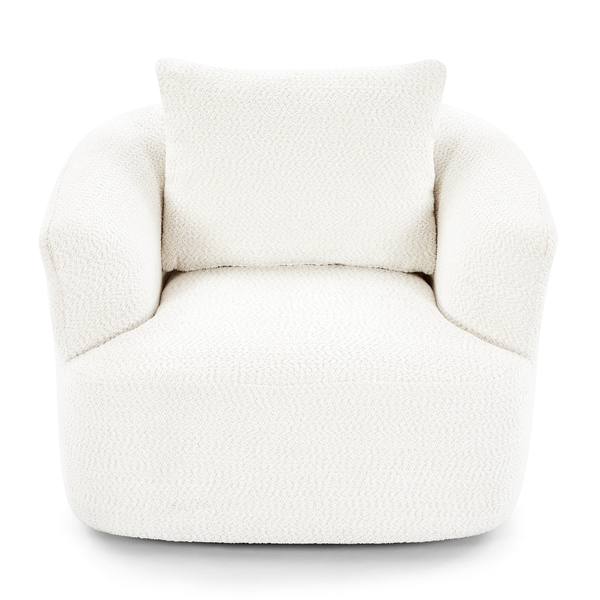 360¡ã Swivel Chair, 38.2 Boucle Accent Chair with Throw Pillow, Upholstered Barrel Sofa Chair with Curved Armrests