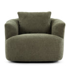 360¡ã Swivel Chair, 38.2 Boucle Accent Chair with Throw Pillow, Upholstered Barrel Sofa Chair with Curved Armrests