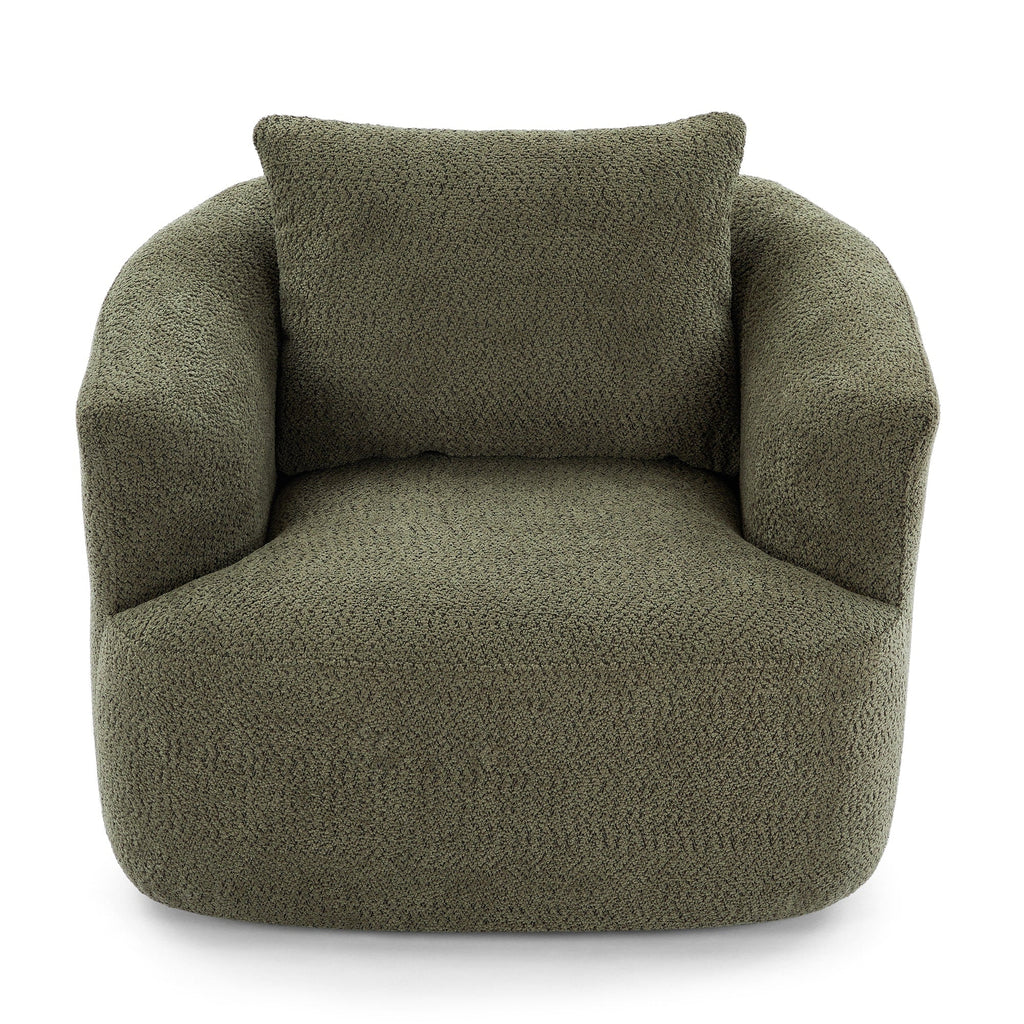 360¡ã Swivel Chair, 38.2 Boucle Accent Chair with Throw Pillow, Upholstered Barrel Sofa Chair with Curved Armrests