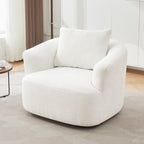 360¡ã Swivel Chair, 38.2 Boucle Accent Chair with Throw Pillow, Upholstered Barrel Sofa Chair with Curved Armrests