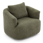 360¡ã Swivel Chair, 38.2 Boucle Accent Chair with Throw Pillow, Upholstered Barrel Sofa Chair with Curved Armrests