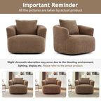 360¡ã Swivel Chair, 38.2 Boucle Accent Chair with Throw Pillow, Upholstered Barrel Sofa Chair with Curved Armrests
