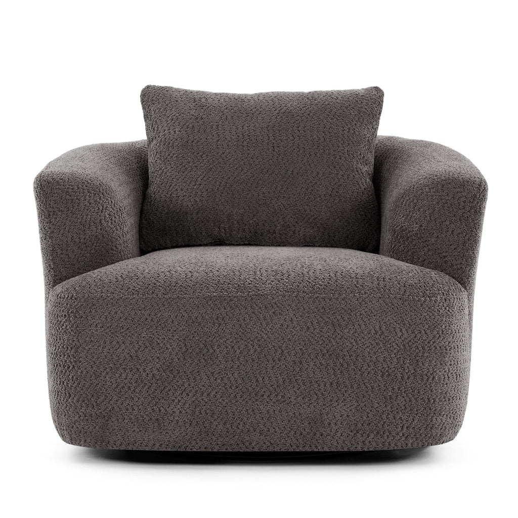 360¡ã Swivel Chair, 38.2 Boucle Accent Chair with Throw Pillow, Upholstered Barrel Sofa Chair with Curved Armrests