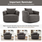 360¡ã Swivel Chair, 38.2 Boucle Accent Chair with Throw Pillow, Upholstered Barrel Sofa Chair with Curved Armrests