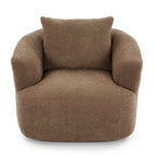 360¡ã Swivel Chair, 38.2 Boucle Accent Chair with Throw Pillow, Upholstered Barrel Sofa Chair with Curved Armrests