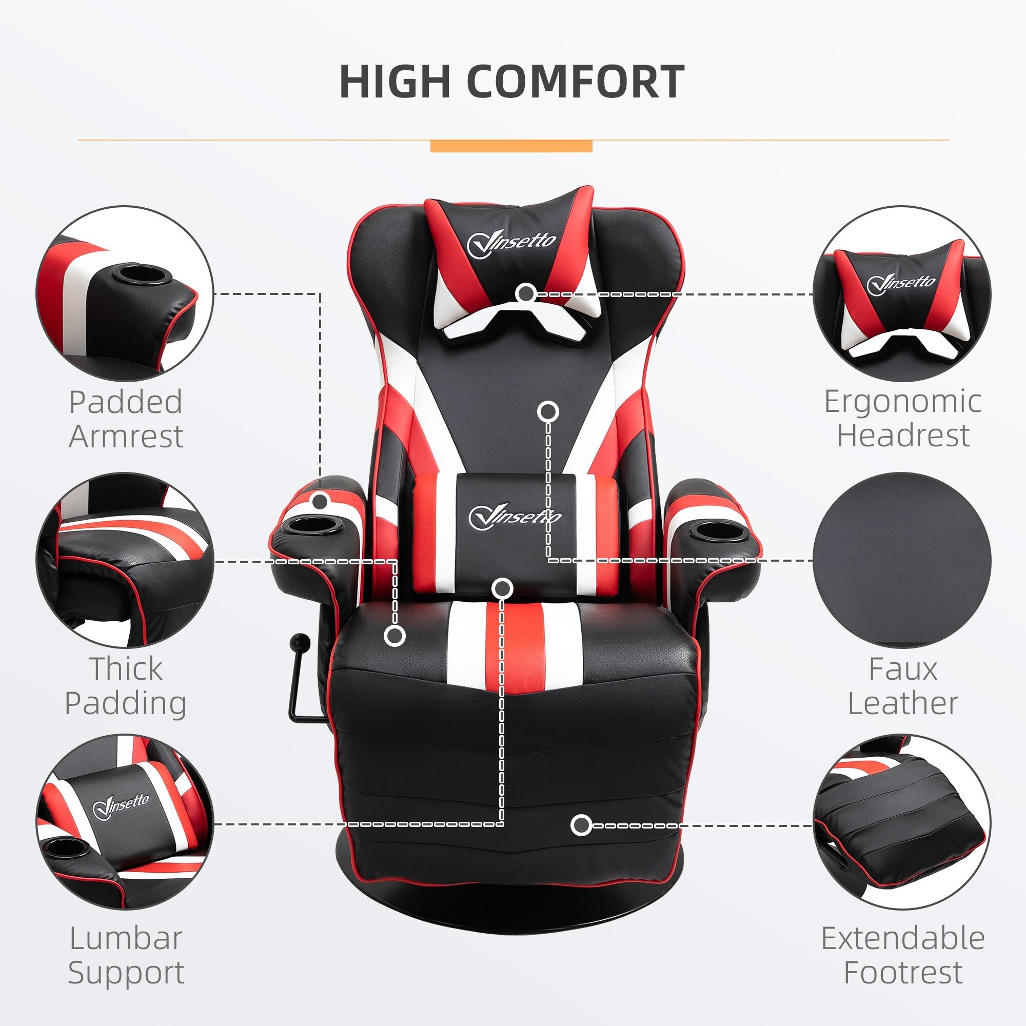 360¡ã Swivel Racing Style Gaming Recliner Chair with Lumbar Support, Footrest and Dual Cup Holders for Game Room
