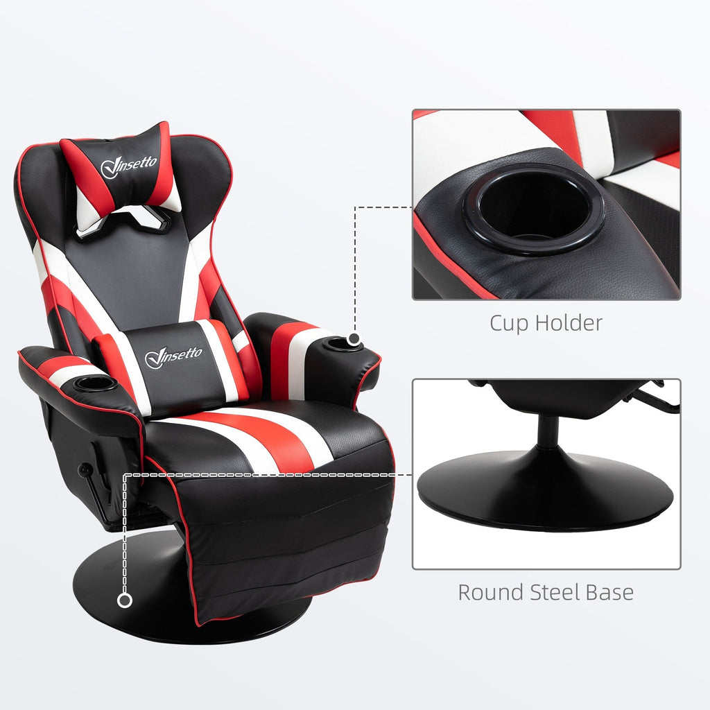 360¡ã Swivel Racing Style Gaming Recliner Chair with Lumbar Support, Footrest and Dual Cup Holders for Game Room