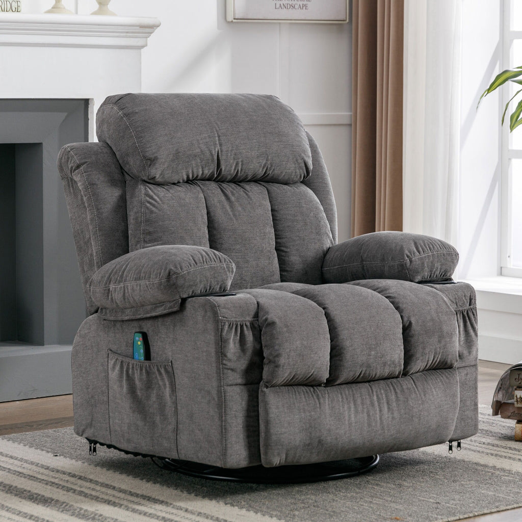 360¡ã Swivel Recliner Chair with Massage, Heat, USB, and Cup Holders
