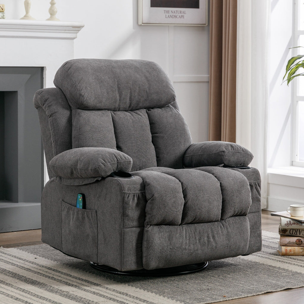 360¡ã Swivel Recliner Chair with Massage, Heat, USB, and Cup Holders