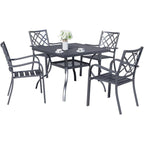 60 x 37 Outdoor Patio Rectangular Metal Slatted Dining Table with Umbrella Hole for 6 Person
