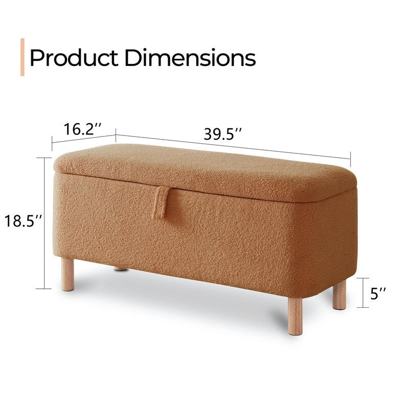 39.5 Off White Boucle Storage Ottoman Bench Sherpa Storage Bench Ottoman Foot Rest End of Bed for Living Room Bedroom,Wood Leg