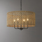4-Light Bohemian Hand Woven Drum Chandelier - Straw - 20 in. W