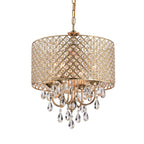 Round Beaded Drum Chandelier with Hanging Crystals