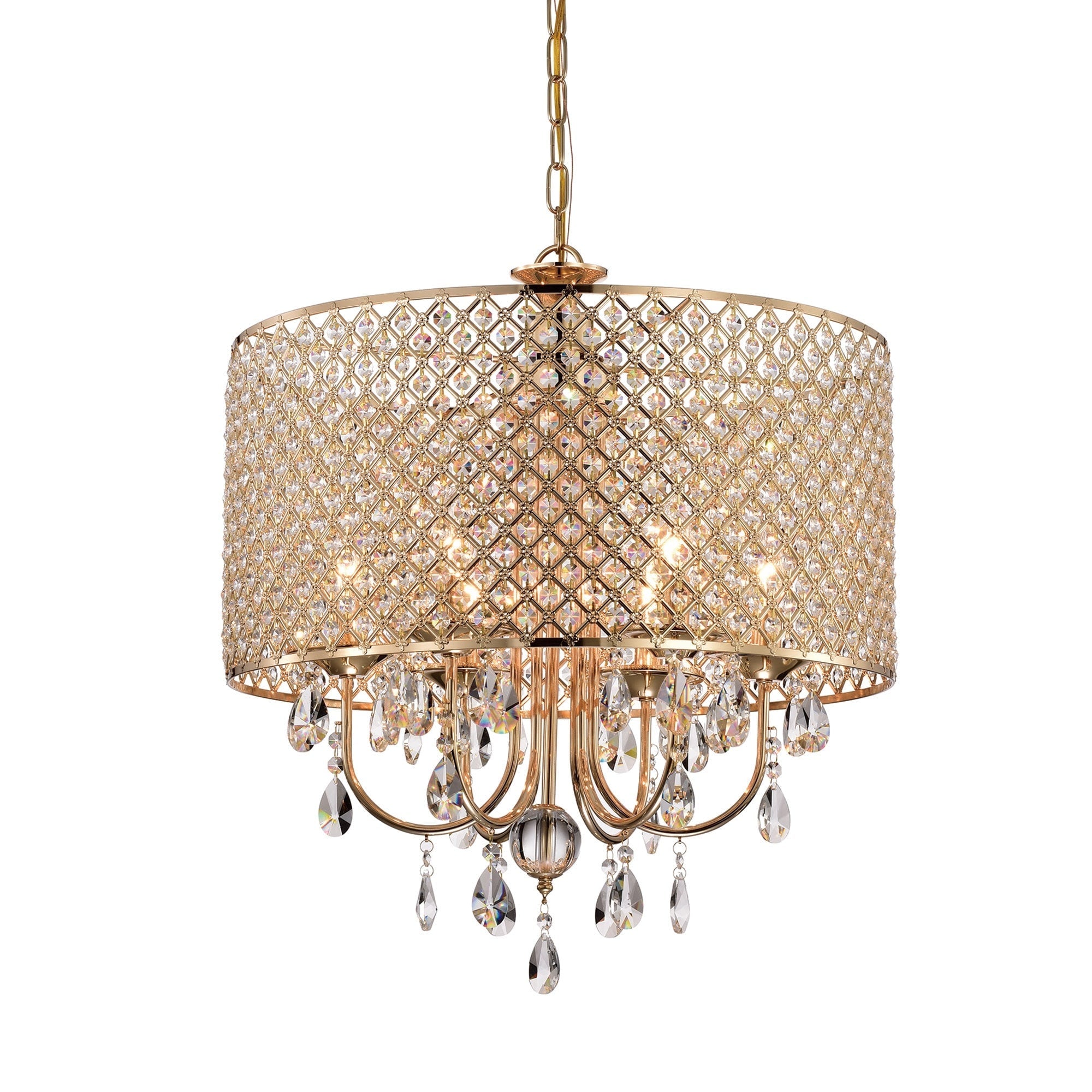 Round Beaded Drum Chandelier with Hanging Crystals