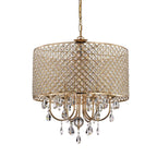 Round Beaded Drum Chandelier with Hanging Crystals