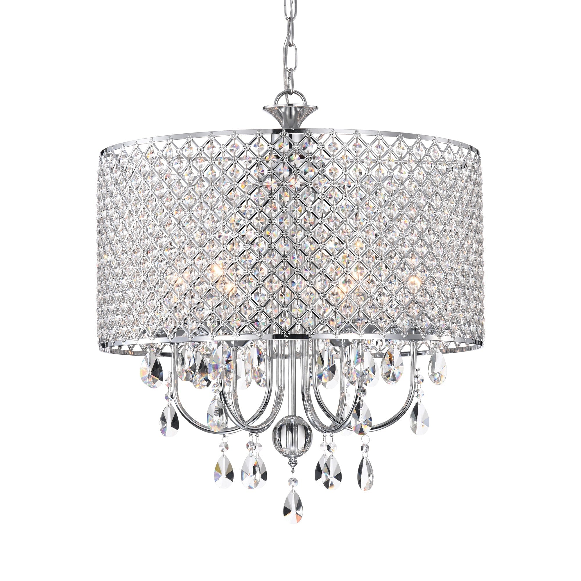 Round Beaded Drum Chandelier with Hanging Crystals