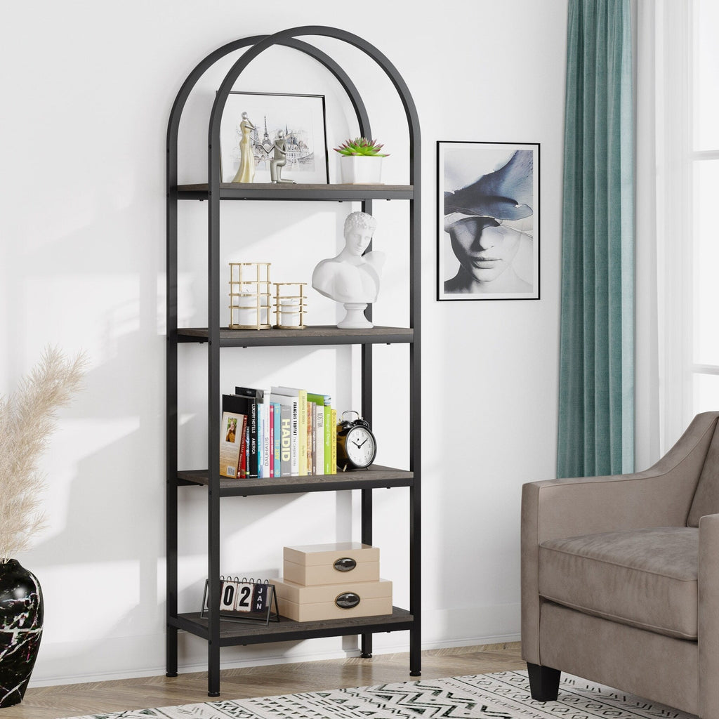 Open Bookshelf, Industrial Bookcase Storage Shelves with Metal Frame