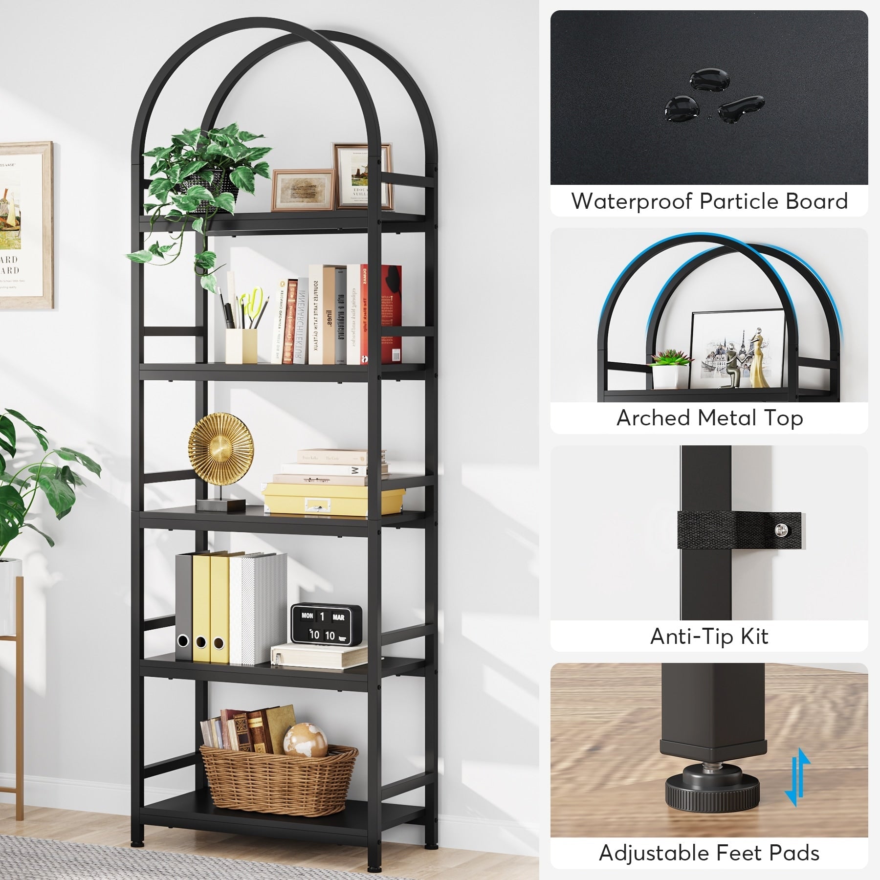 Open Bookshelf, Industrial Bookcase Storage Shelves with Metal Frame