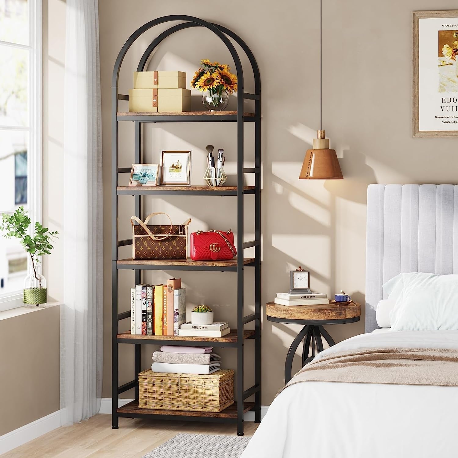 Open Bookshelf, Industrial Bookcase Storage Shelves with Metal Frame