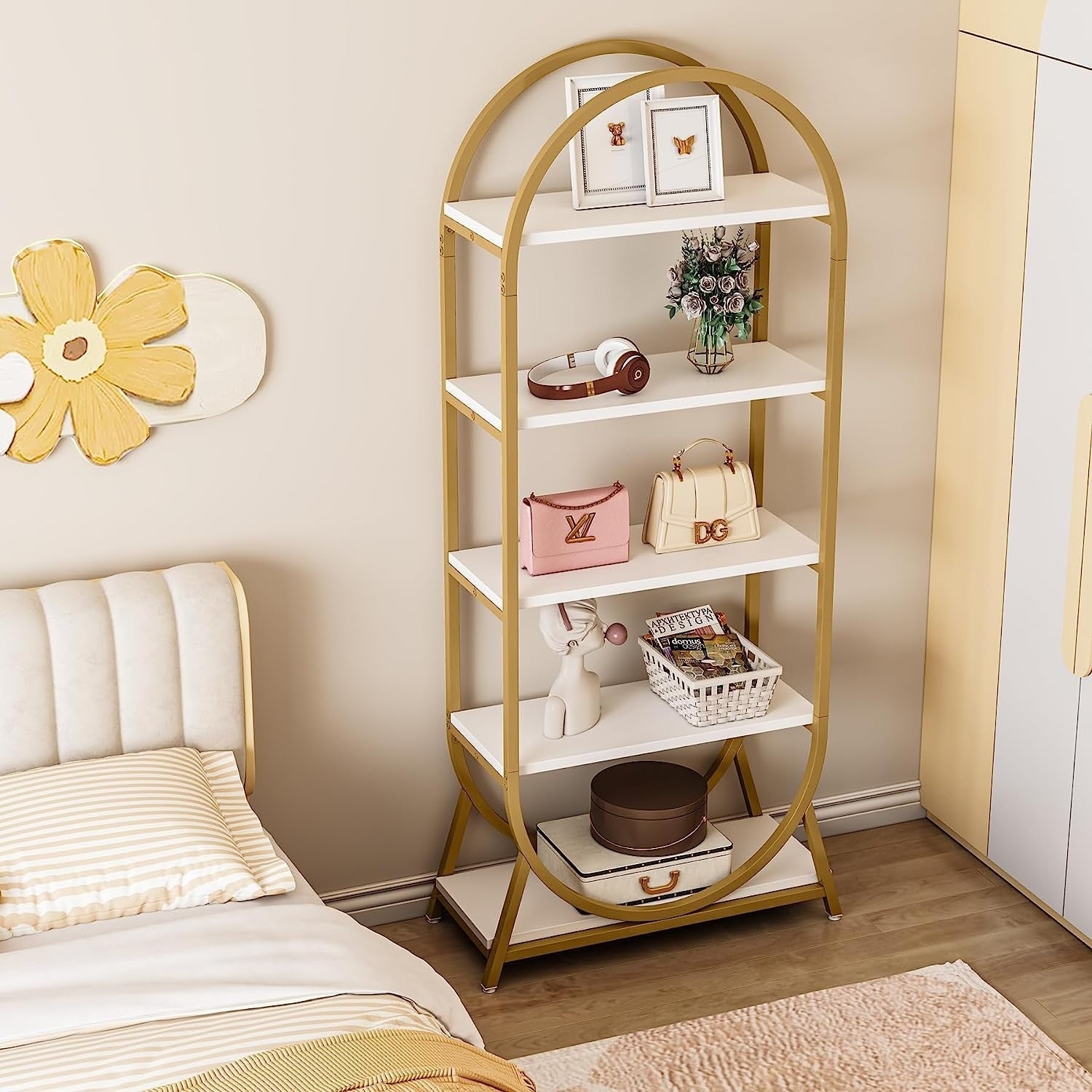 Open Bookshelf, Industrial Bookcase Storage Shelves with Metal Frame