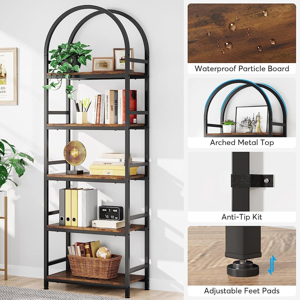 Open Bookshelf, Industrial Bookcase Storage Shelves with Metal Frame