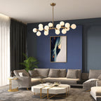 40 in. Linear Mid Century Modern Chandelier 16-Light Gold Brass Sputnik Pendant Light with Frosted Glass Globe for Dining Room