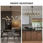 40 in. Linear Mid Century Modern Chandelier 16-Light Gold Brass Sputnik Pendant Light with Frosted Glass Globe for Dining Room