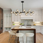 40 in. Linear Mid Century Modern Chandelier 16-Light Gold Brass Sputnik Pendant Light with Frosted Glass Globe for Dining Room