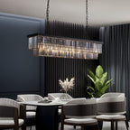 47 in. Smoked Gray and Black Modern Contemporary Crystal Chandelier 2-Tier Linear Kitchen Island Pendant Light for Dining Room