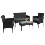4 Piece Patio Conversation Wicker Furniture Set, Outdoor Rattan Sectional Furniture Set With Cushions