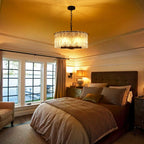 5-Light Modern Round Drum Chandelier, Classic Semi Flush Mount Chandelier, Kitchen Island Pendant Light for Dining Room