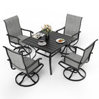 5-Piece Metal Outdoor Patio Dining Set with Square Table and Textilene Swivel Chairs