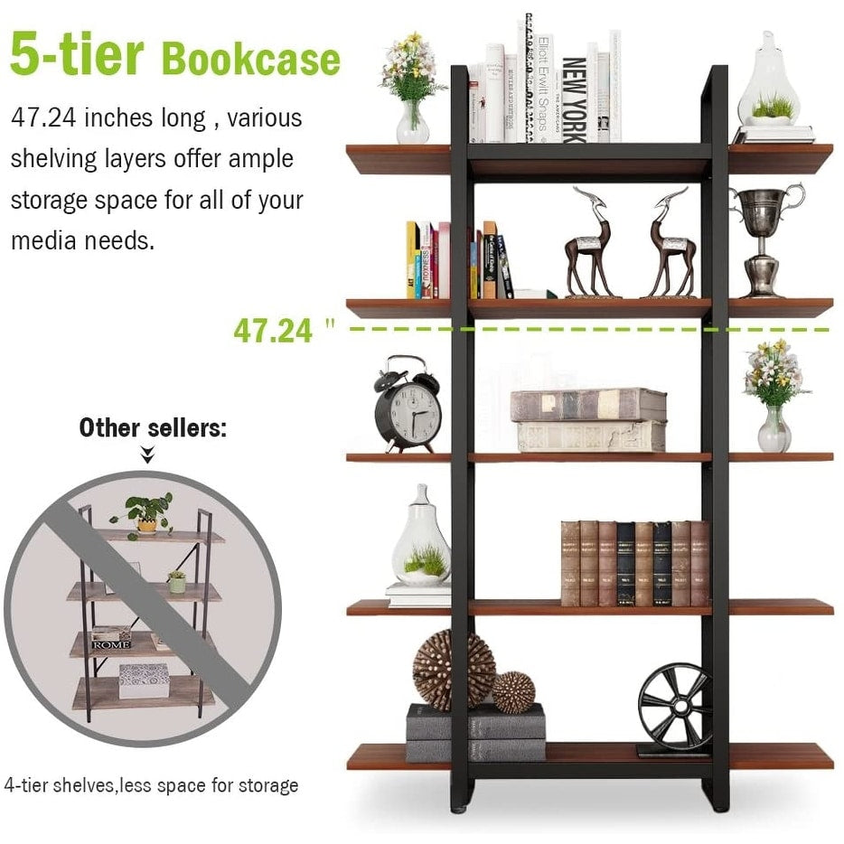 5-Tier Bookshelf, Vintage Industrial Style Bookcase