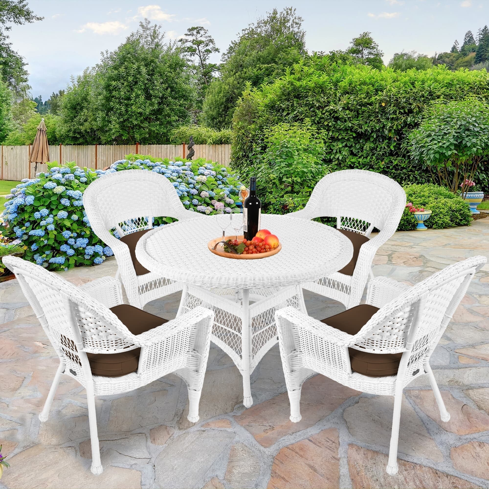 5-piece White Resin Wicker Dining Set