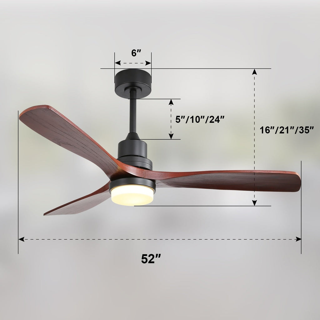 Sofucor 52 Indoor Wood Ceiling Fan Light with Remote, Integrated Light Optional