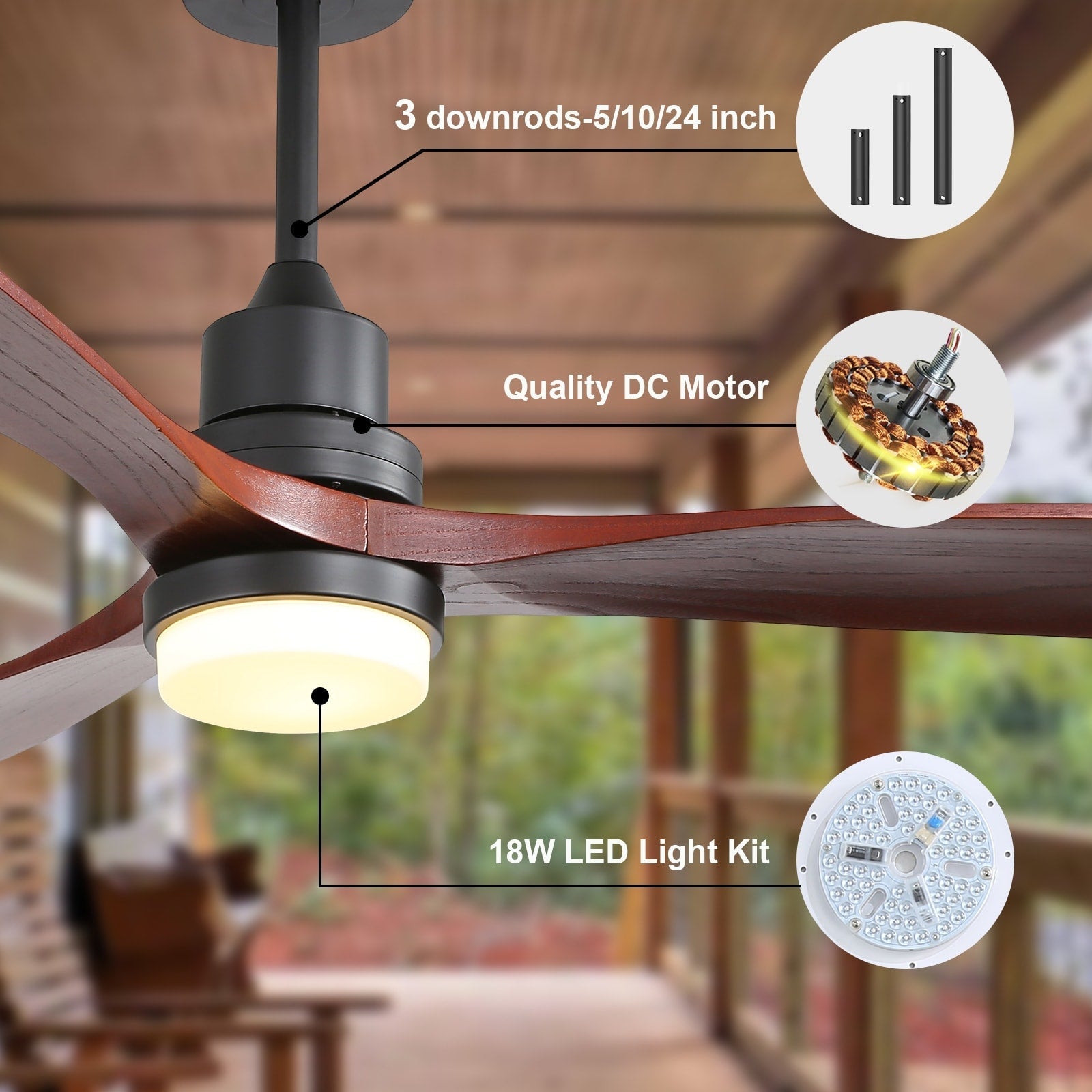Sofucor 52 Indoor Wood Ceiling Fan Light with Remote, Integrated Light Optional