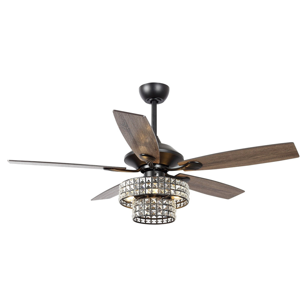 52-inch Chrome Wooden 5-blade Modern Crystal Ceiling Fan with Remote
