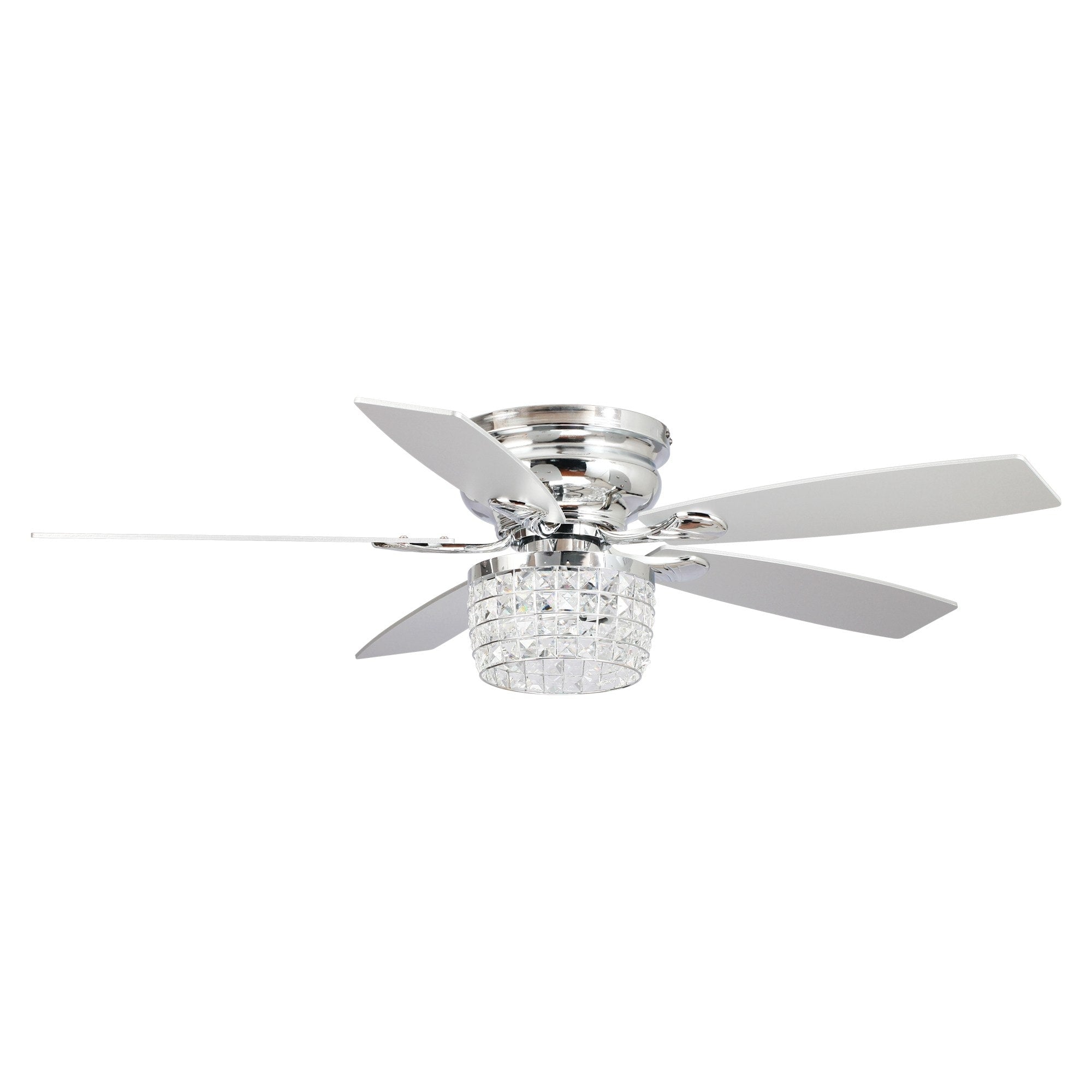 52 Chrome Crystal Flush Mount Ceiling Fan with Light Kit and Remote