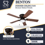 52 Prominence Home Benton Traditional Indoor LED Ceiling Fan with Light, Pull Chains