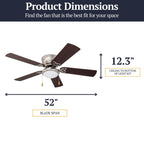 52 Prominence Home Benton Traditional Indoor LED Ceiling Fan with Light, Pull Chains