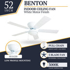 52 Prominence Home Benton Traditional Indoor LED Ceiling Fan with Light, Pull Chains