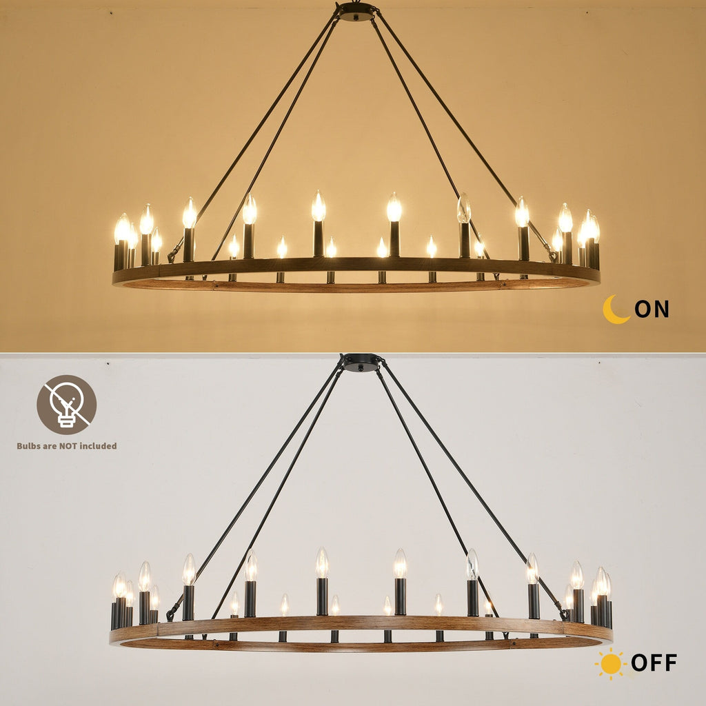 54-inch Round Wagon Wheel 24-light Chandelier