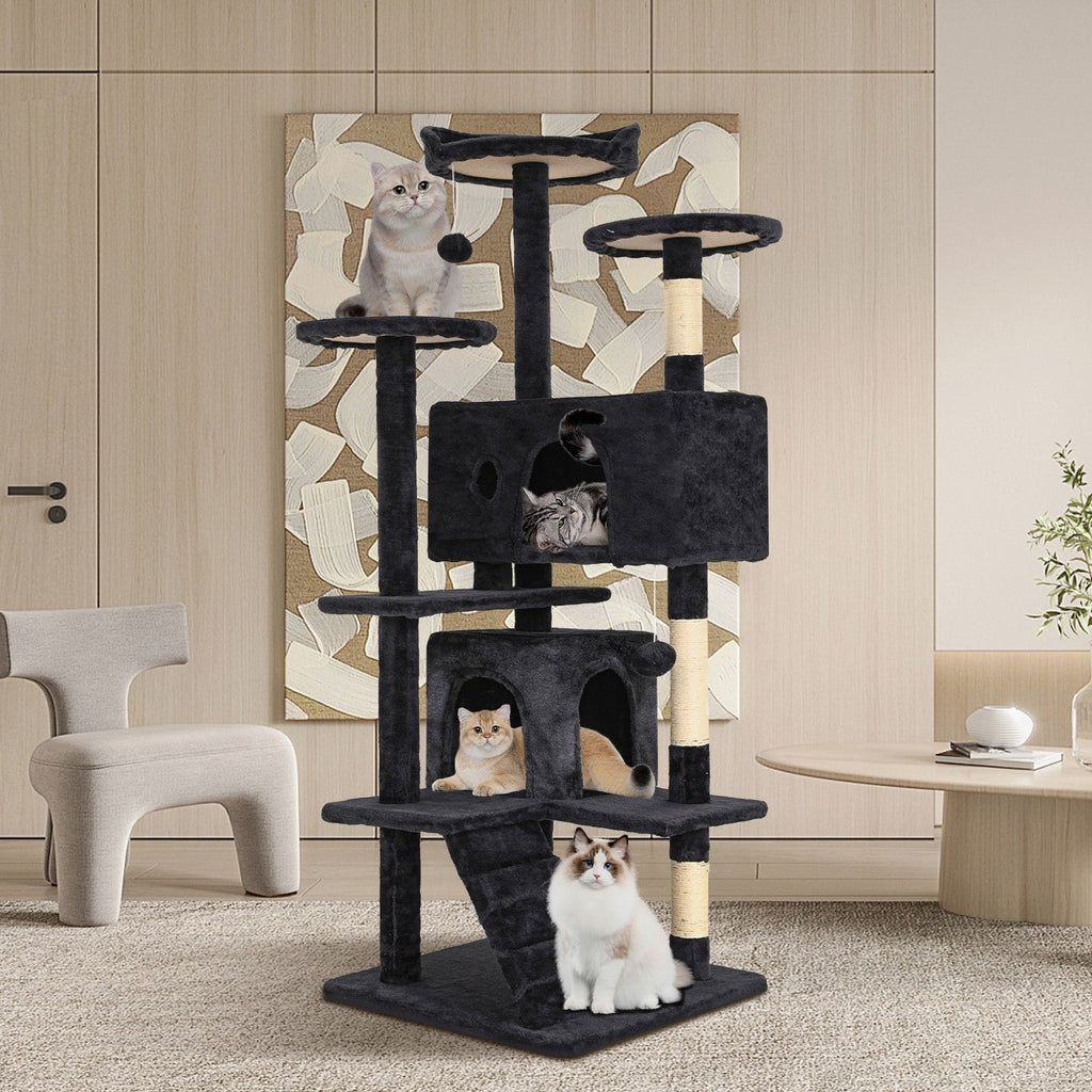 Furniture of America Cat Tree Multi-Level Cat Tower with Ladder, Platforms and Condos