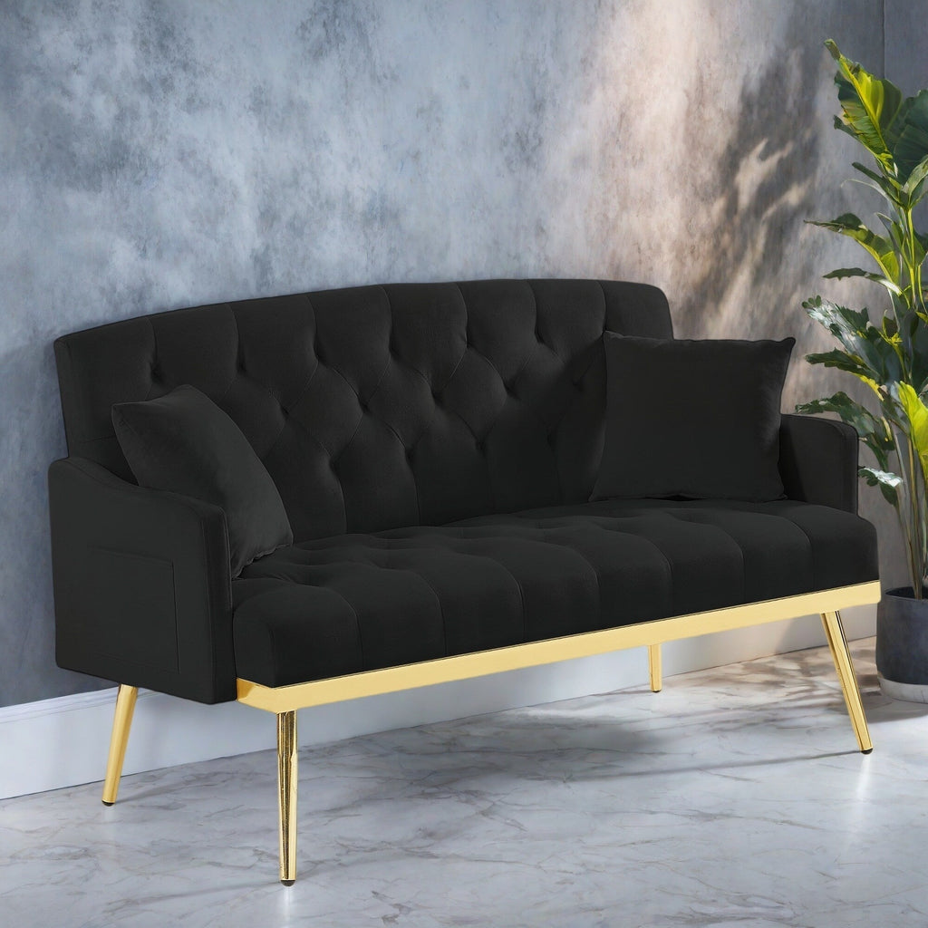 55.5 Velvet 2-Seater Sofa with 2 Pillows, Contemporary Design, and Easy Assembly